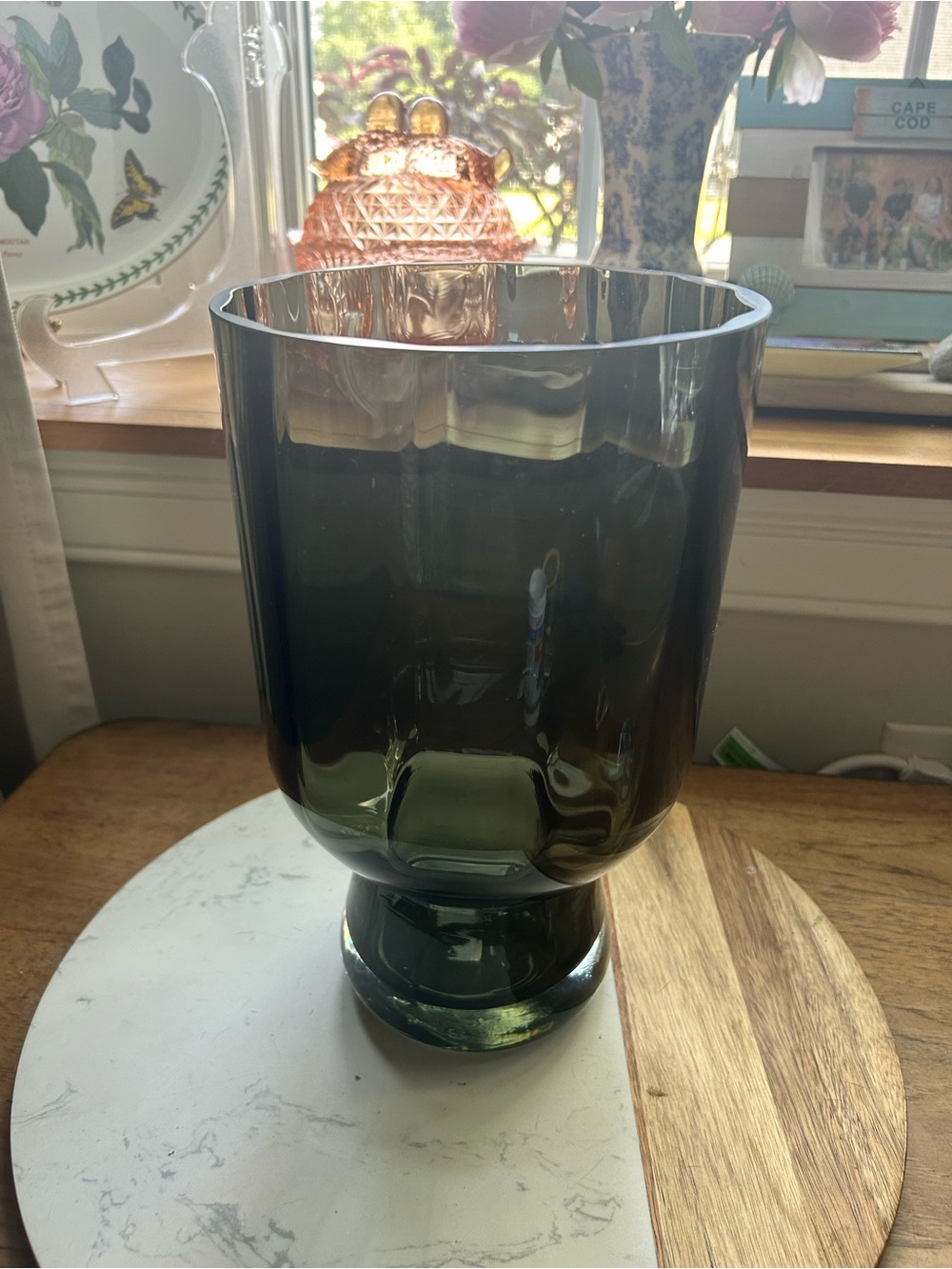Smoked Green Glass Pedestal Vase - Home Accents - Picture 4 of 6